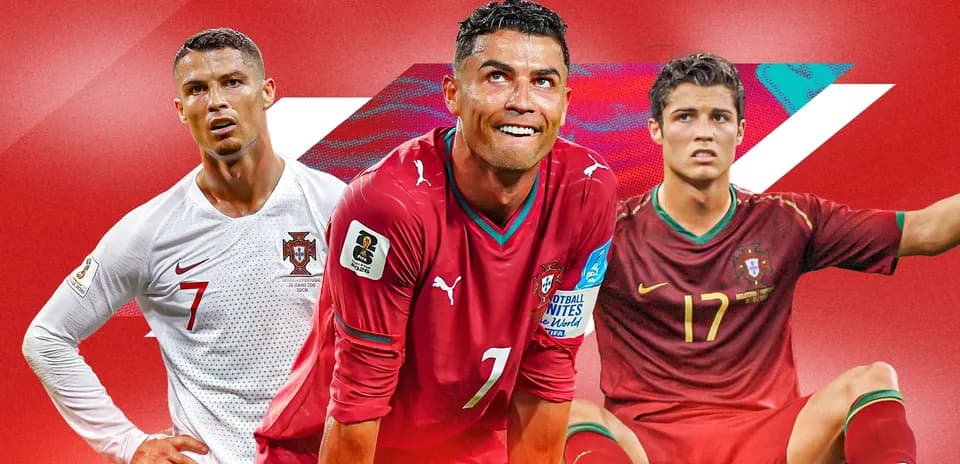 Cristiano Ronaldo in three different Portugal jerseys