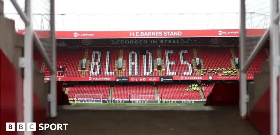 Sheffield United stadium with 'BLADES' displayed