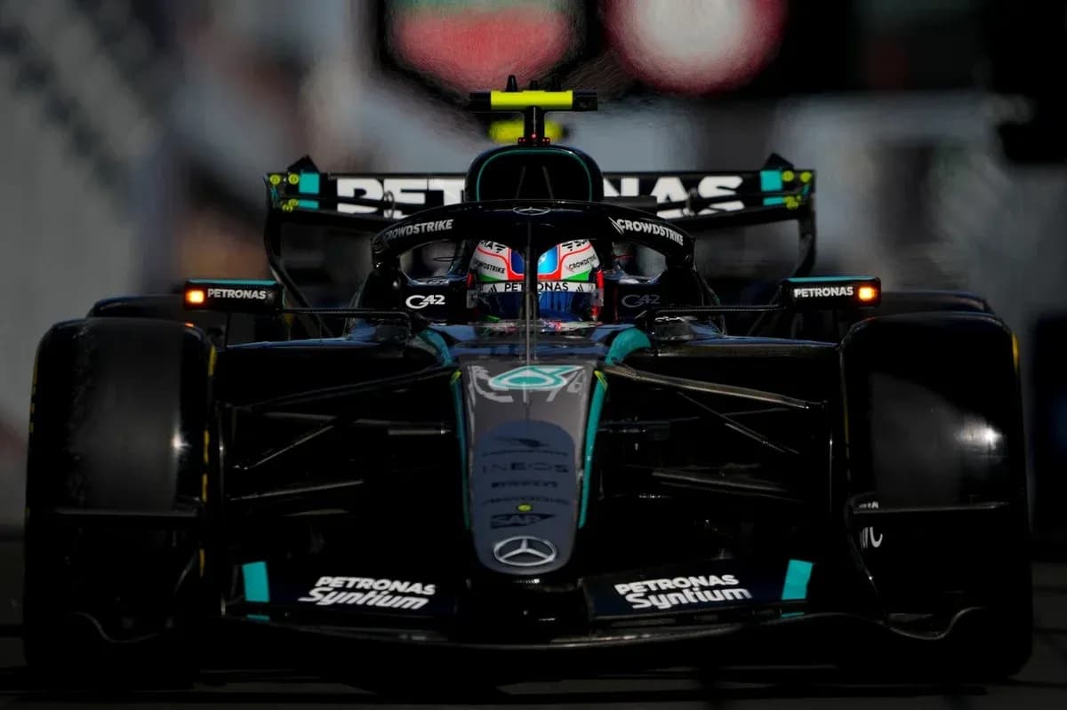 Mercedes F1 car racing on track during event