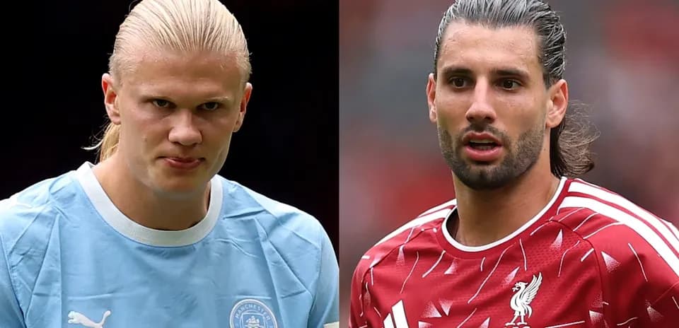 Two football players in team kits, Manchester City and Liverpool
