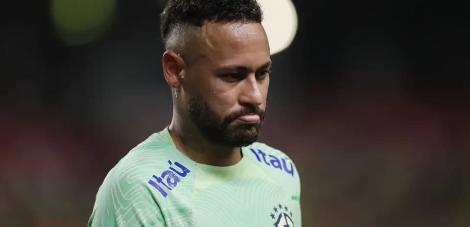 Neymar wearing Brazil kit during match reflection