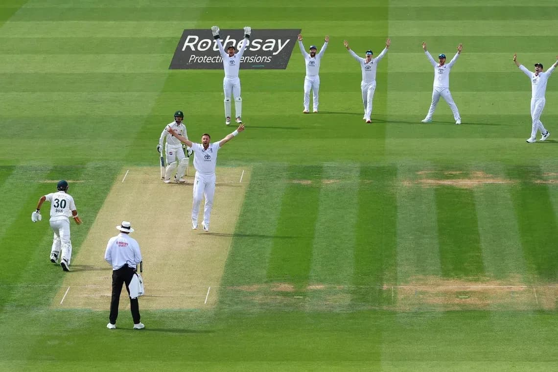 Bowler appeals for wicket during cricket match