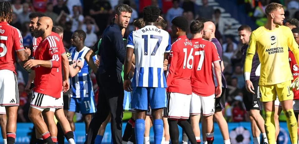 Players from Manchester United and Brighton arguing on pitch
