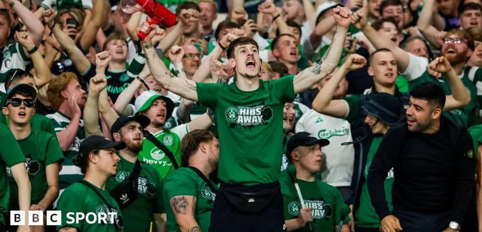 Hibernian fans celebrating with a megaphone
