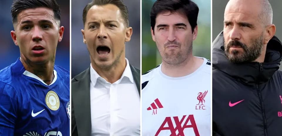 Four football personalities in various settings