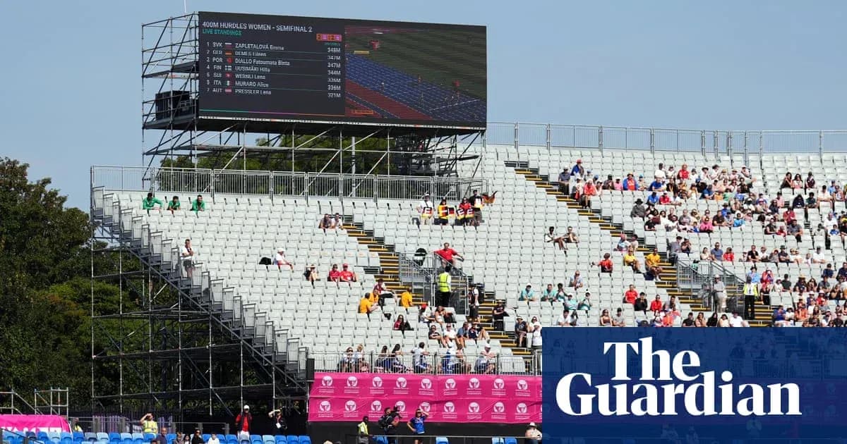 Stadium seating with scoreboard during women's 400m hurdles Stadium seating with scoreboard during women's 400m hurdles