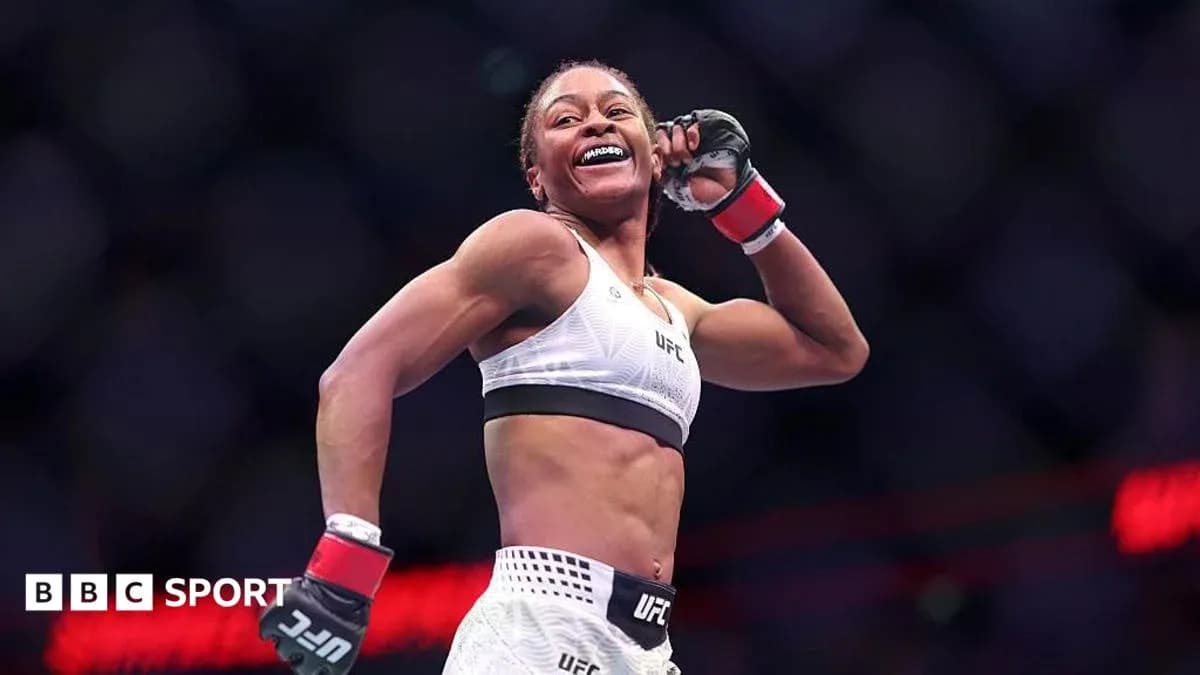 UFC fighter celebrating victory inside the octagon UFC fighter celebrating victory inside the octagon