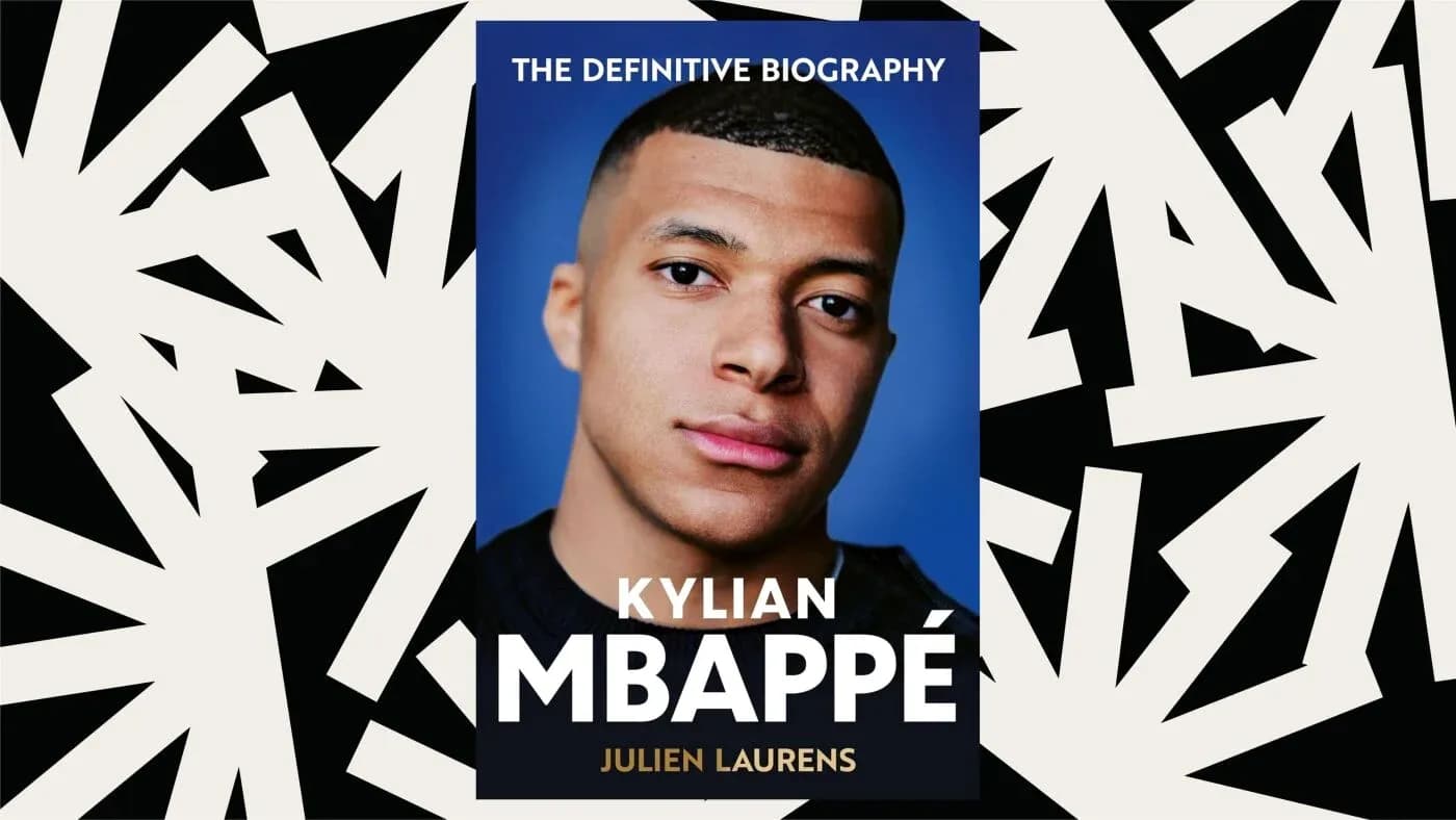 Kylian Mbappé biography cover featuring his portrait Kylian Mbappé biography cover featuring his portrait