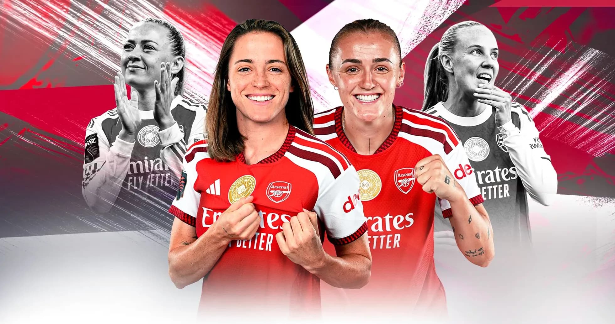 Arsenal women's players posing in team jerseys Arsenal women's players posing in team jerseys