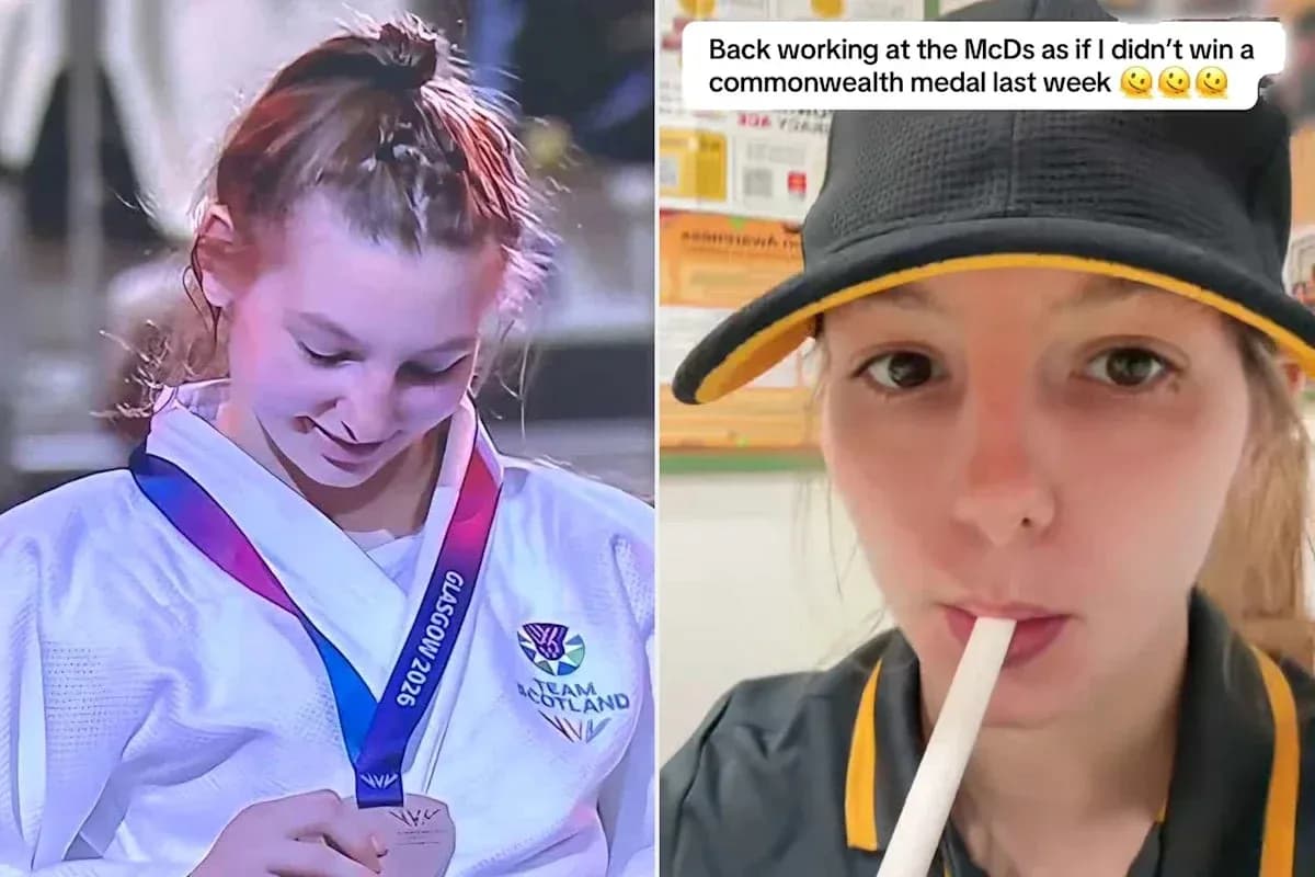 Athlete with medal and McDonald's uniform selfie Athlete with medal and McDonald's uniform selfie