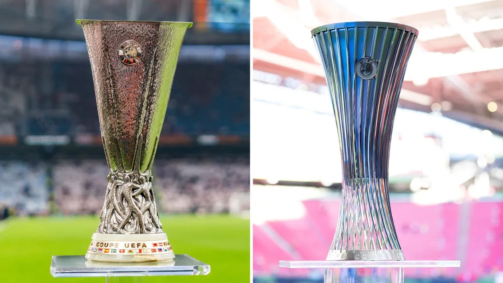 UEFA Europa League and UEFA Conference League trophies UEFA Europa League and UEFA Conference League trophies