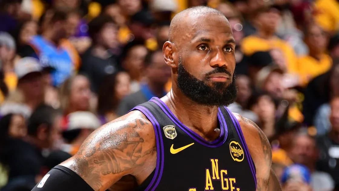 LeBron James on court during NBA game LeBron James on court during NBA game