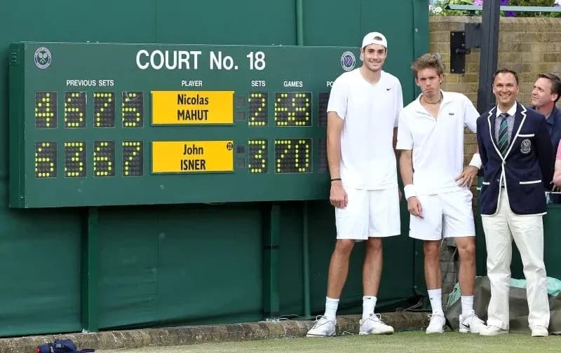 Isner and Mahut at Wimbledon Court No. 18 scoreboard Isner and Mahut at Wimbledon Court No. 18 scoreboard
