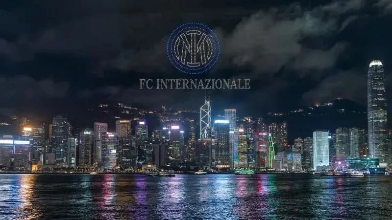 Hong Kong skyline at night with FC Internazionale logo Hong Kong skyline at night with FC Internazionale logo