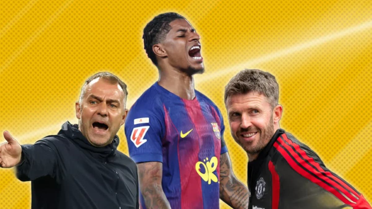 Three football figures, one player and two coaches Three football figures, one player and two coaches