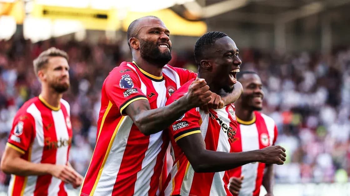 Brentford players celebrating a goal during match Brentford players celebrating a goal during match