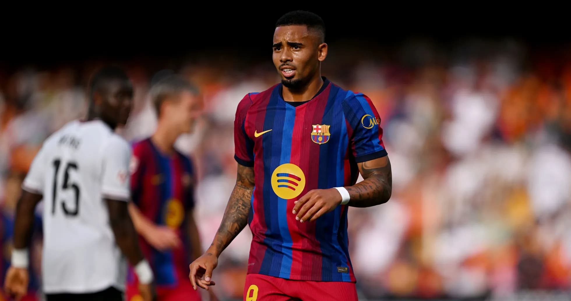 Barcelona player on the field during match Barcelona player on the field during match
