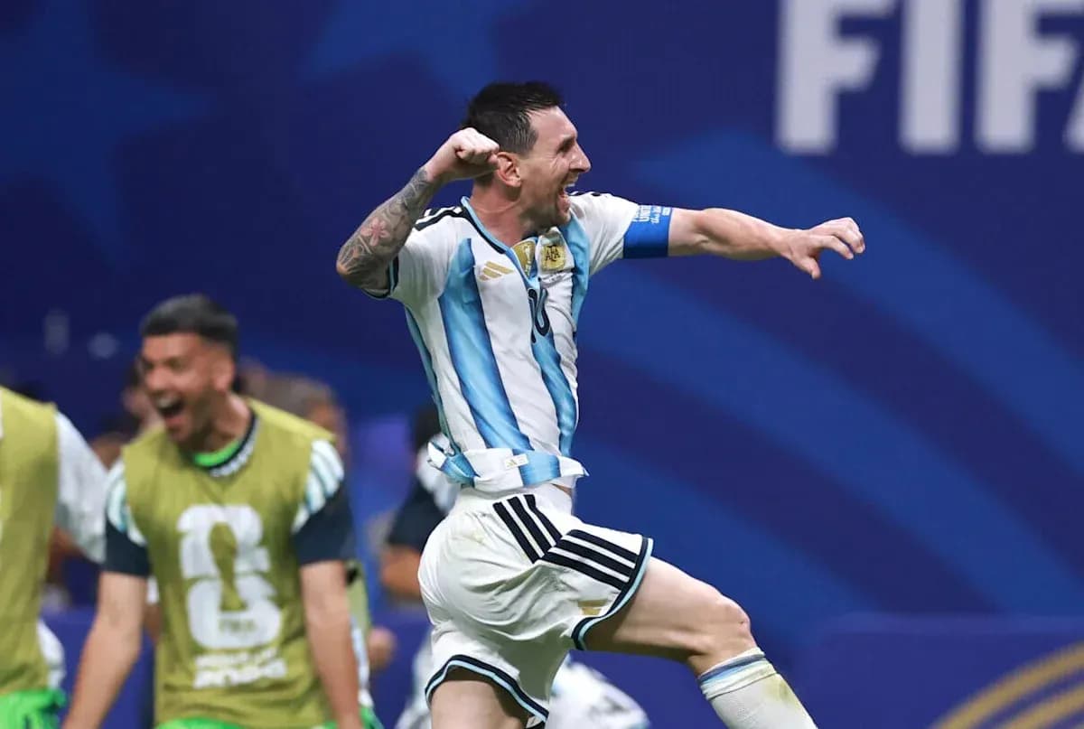 Lionel Messi celebrating a goal for Argentina Lionel Messi celebrating a goal for Argentina