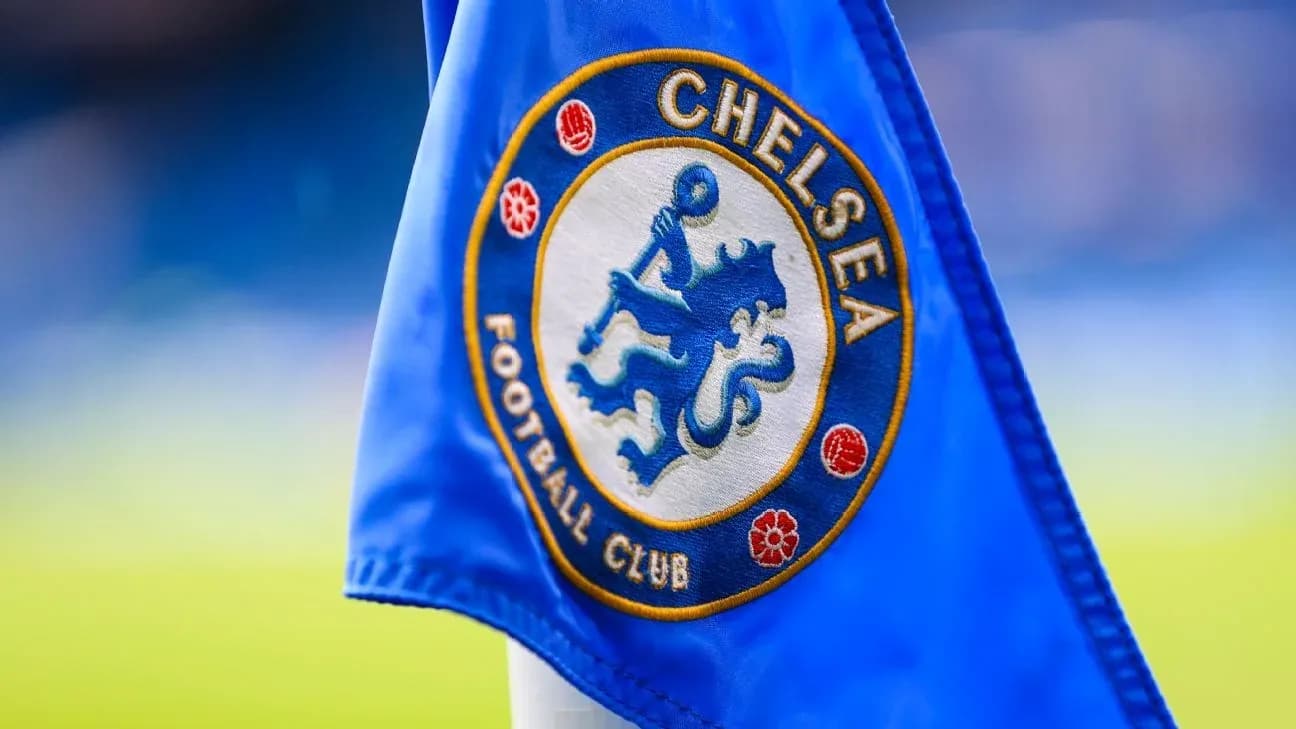 Chelsea Football Club logo on corner flag Chelsea Football Club logo on corner flag