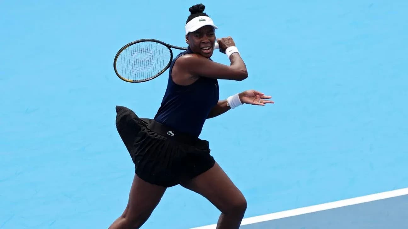 Tennis player hitting a backhand shot on court Tennis player hitting a backhand shot on court