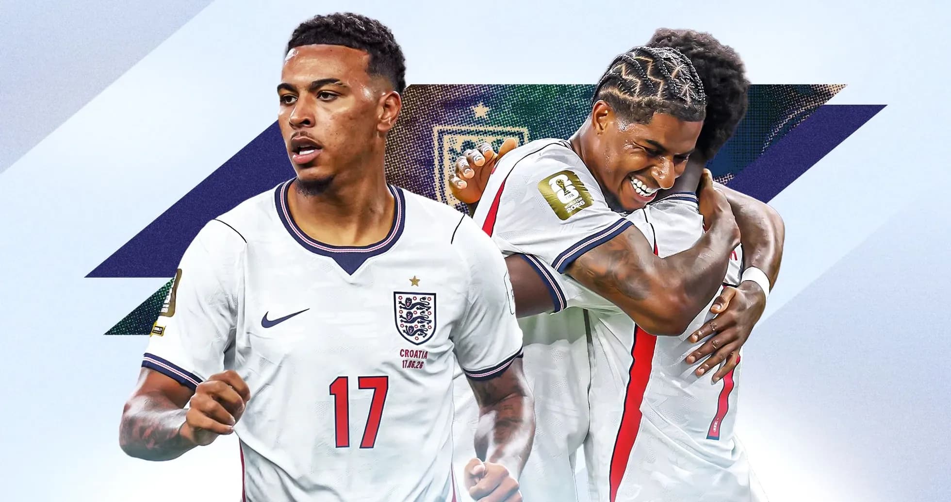 Futbolchilar g'alaba nishonlayapti, England formasi kiygan Futbolchilar g'alaba nishonlayapti, England formasi kiygan