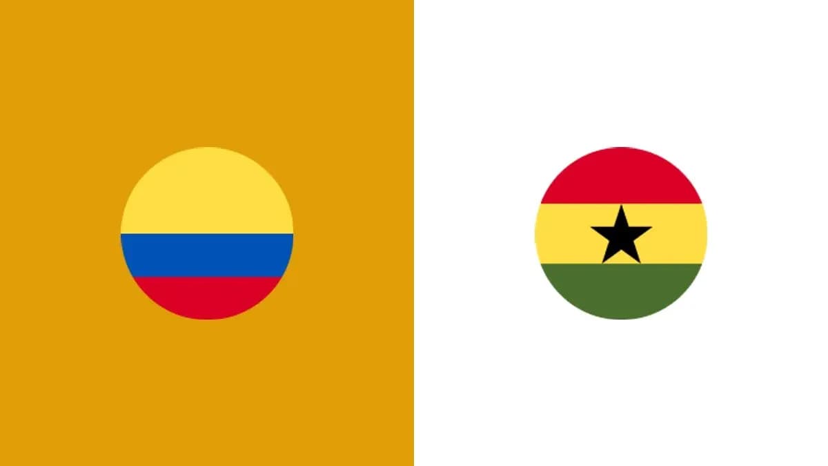 Colombia and Ghana national flags side by side Colombia and Ghana national flags side by side