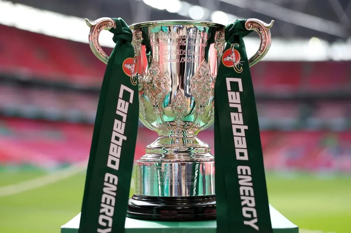 Carabao Cup trophy on display at stadium Carabao Cup trophy on display at stadium