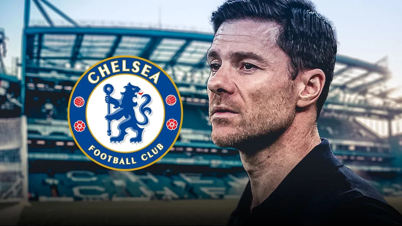 Chelsea FC logo with coach in stadium background Chelsea FC logo with coach in stadium background