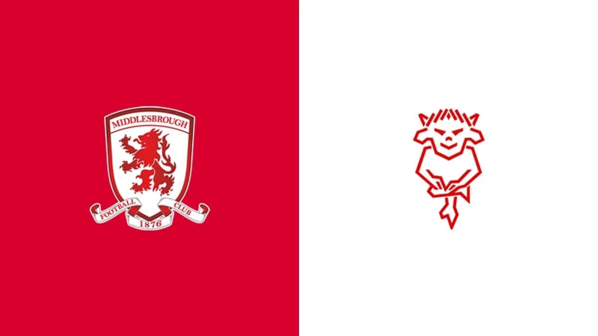 Middlesbrough and opponent team logos on contrasting backgrounds Middlesbrough and opponent team logos on contrasting backgrounds