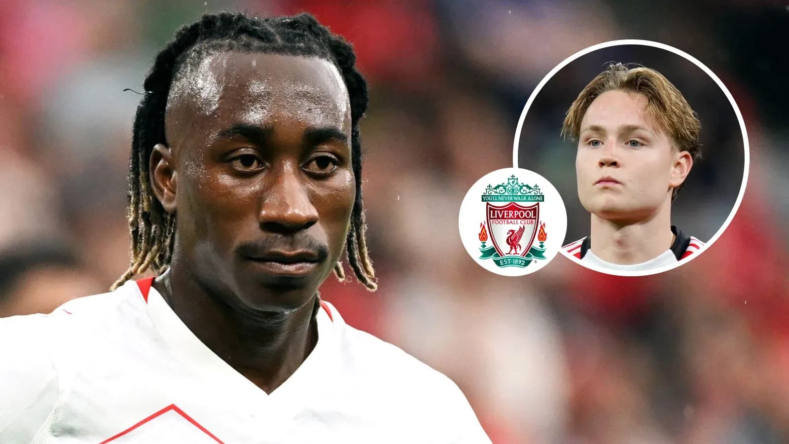 Futbolchi maydonda, Liverpool logosi ko'rsatilgan Futbolchi maydonda, Liverpool logosi ko'rsatilgan