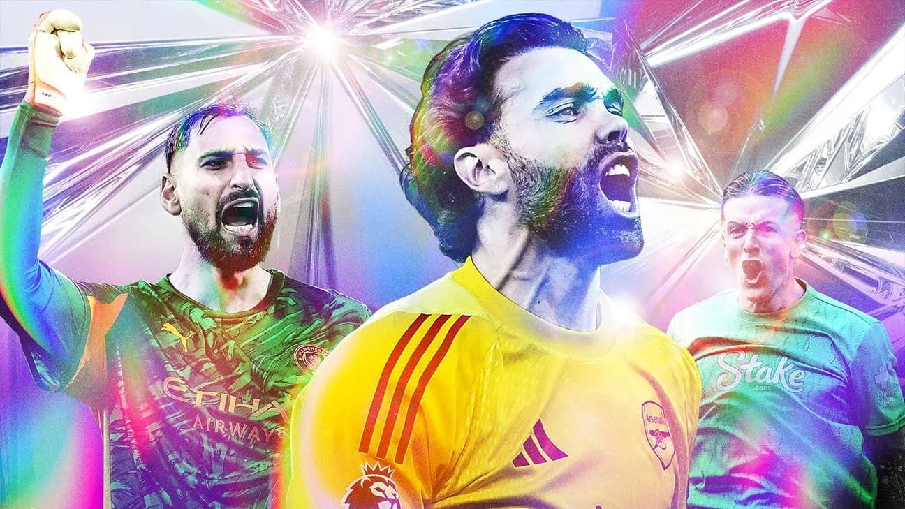 Three goalkeepers celebrating in colorful graphic design Three goalkeepers celebrating in colorful graphic design