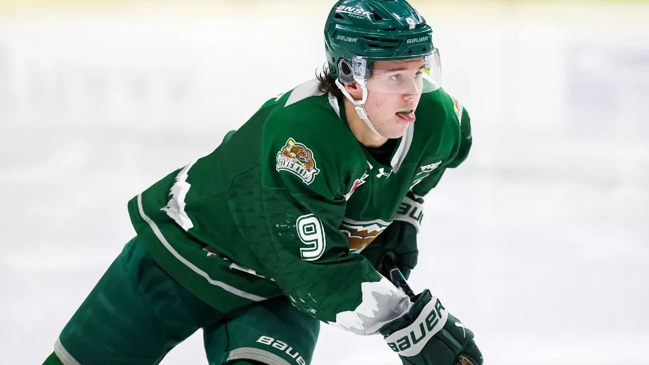 Hockey player in green uniform skating on ice Hockey player in green uniform skating on ice