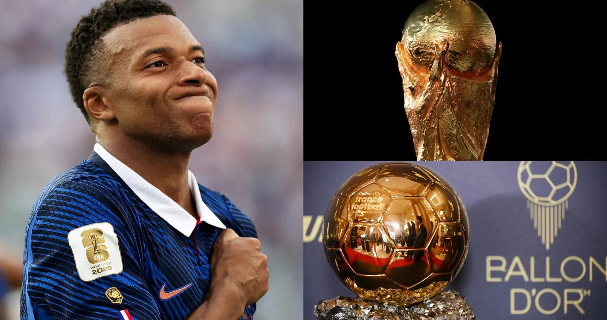 Kylian Mbappé with trophies: World Cup and Ballon d'Or Kylian Mbappé with trophies: World Cup and Ballon d'Or