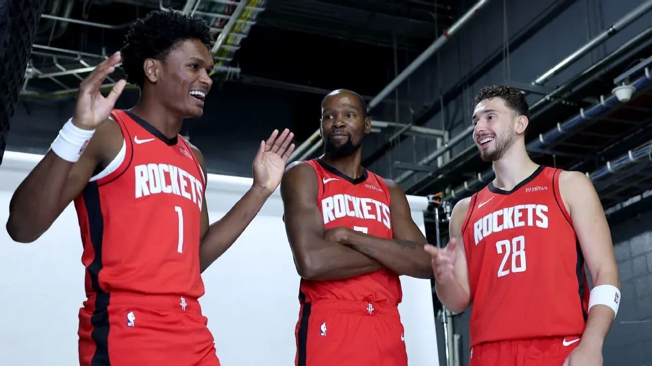 Three Houston Rockets players during photo shoot Three Houston Rockets players during photo shoot