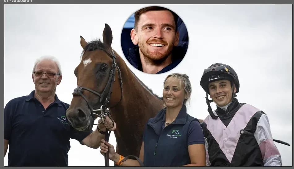 Three people posing with a horse at event Three people posing with a horse at event