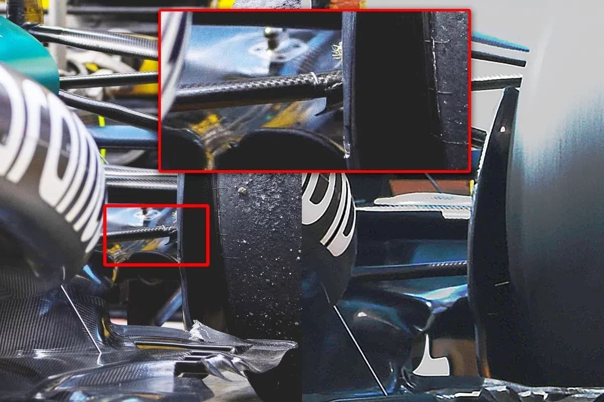Close-up of Formula 1 car's rear suspension components Close-up of Formula 1 car's rear suspension components