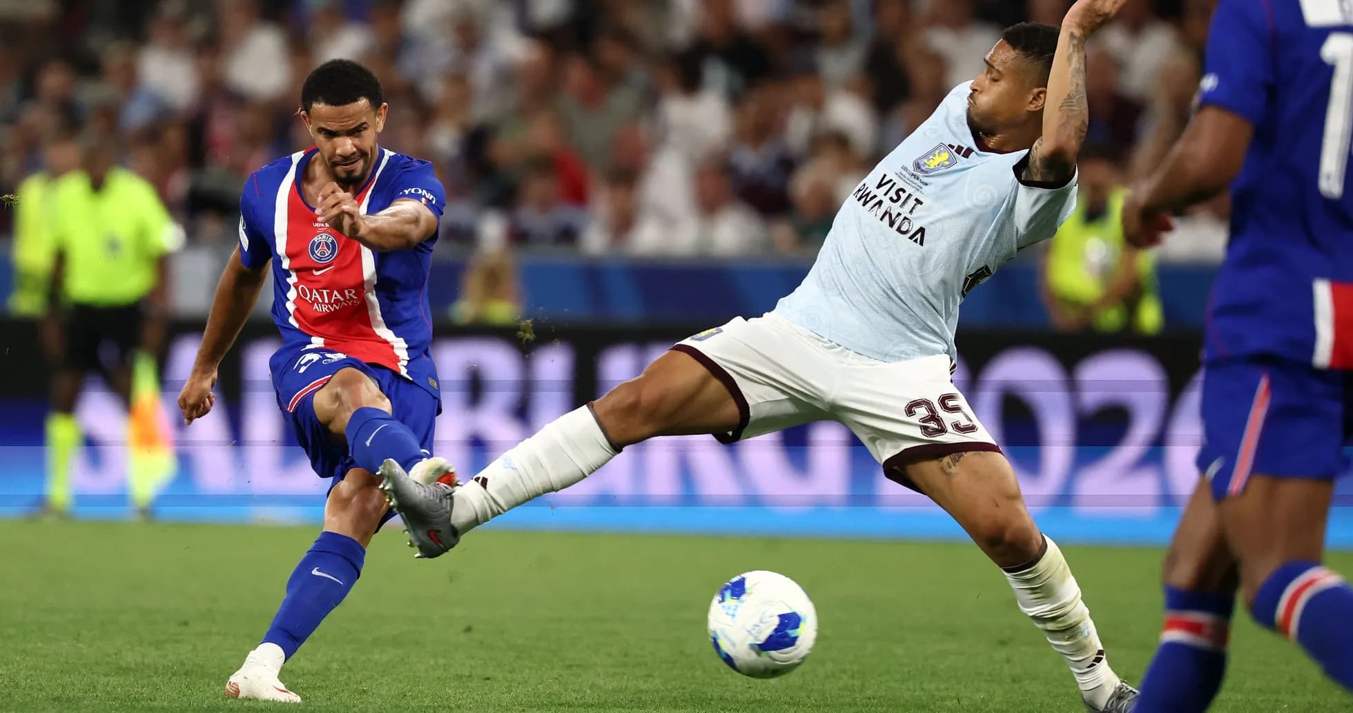 Player kicking the ball during a football match Player kicking the ball during a football match