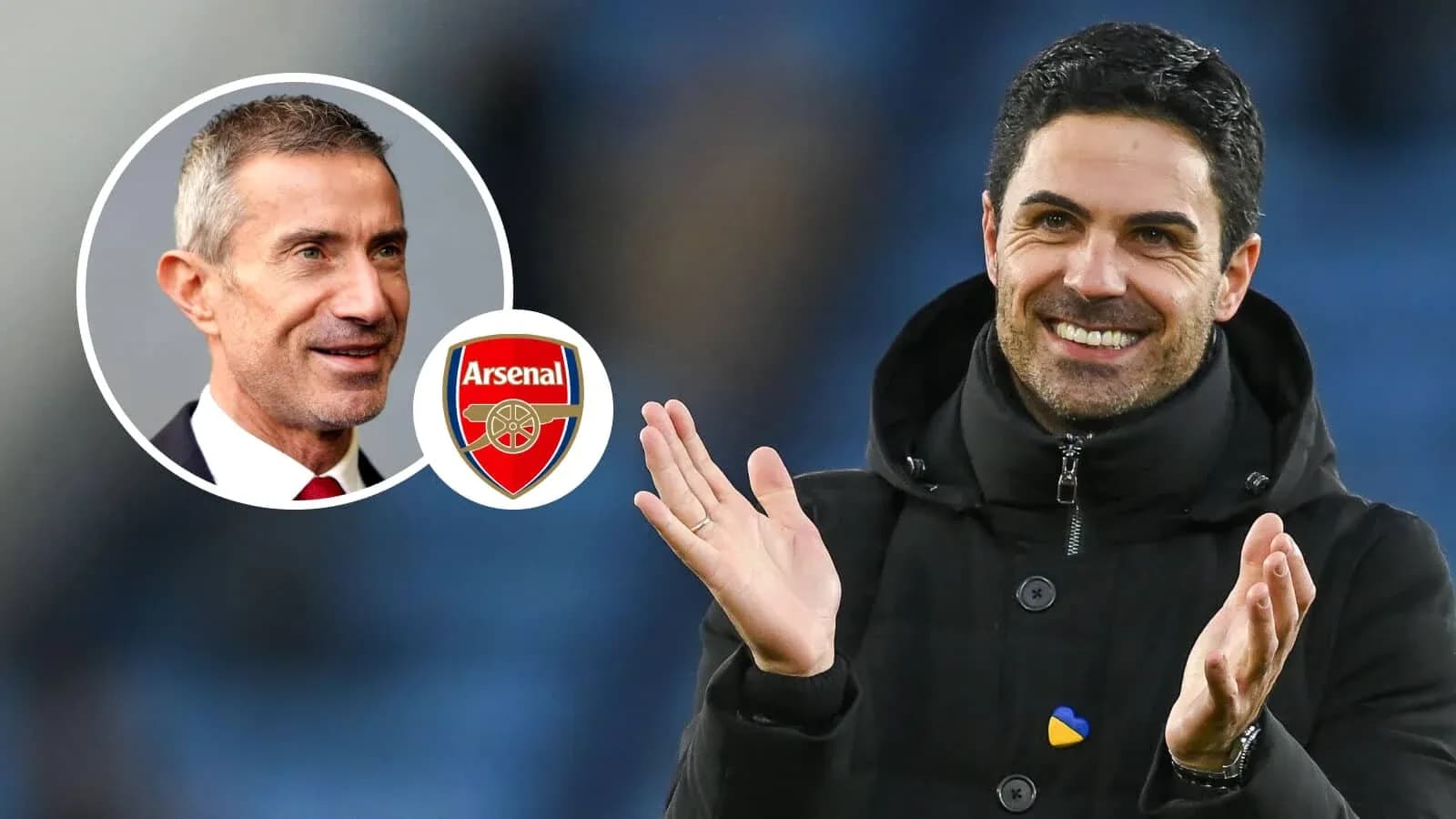 Mikel Arteta clapping with Arsenal logo in background Mikel Arteta clapping with Arsenal logo in background