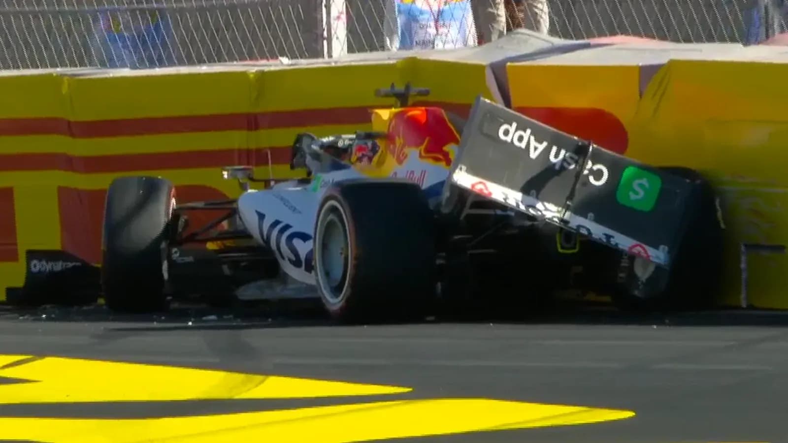 Formula 1 car crashed into trackside barrier Formula 1 car crashed into trackside barrier