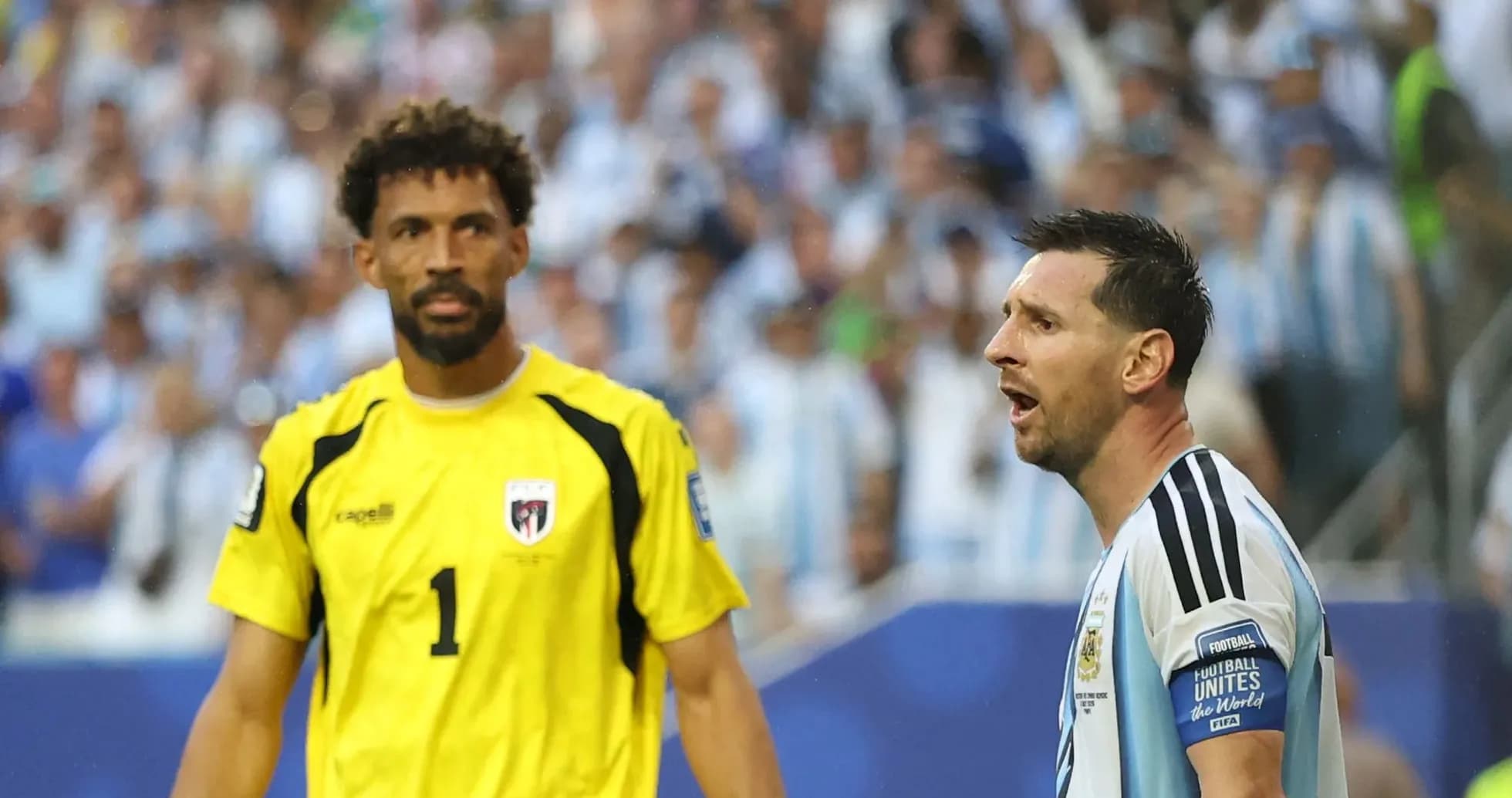 Lionel Messi arguing with goalkeeper during match Lionel Messi arguing with goalkeeper during match