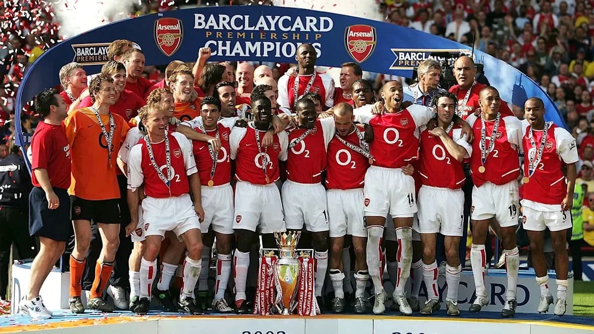 Arsenal team celebrating Barclays Premiership title victory Arsenal team celebrating Barclays Premiership title victory