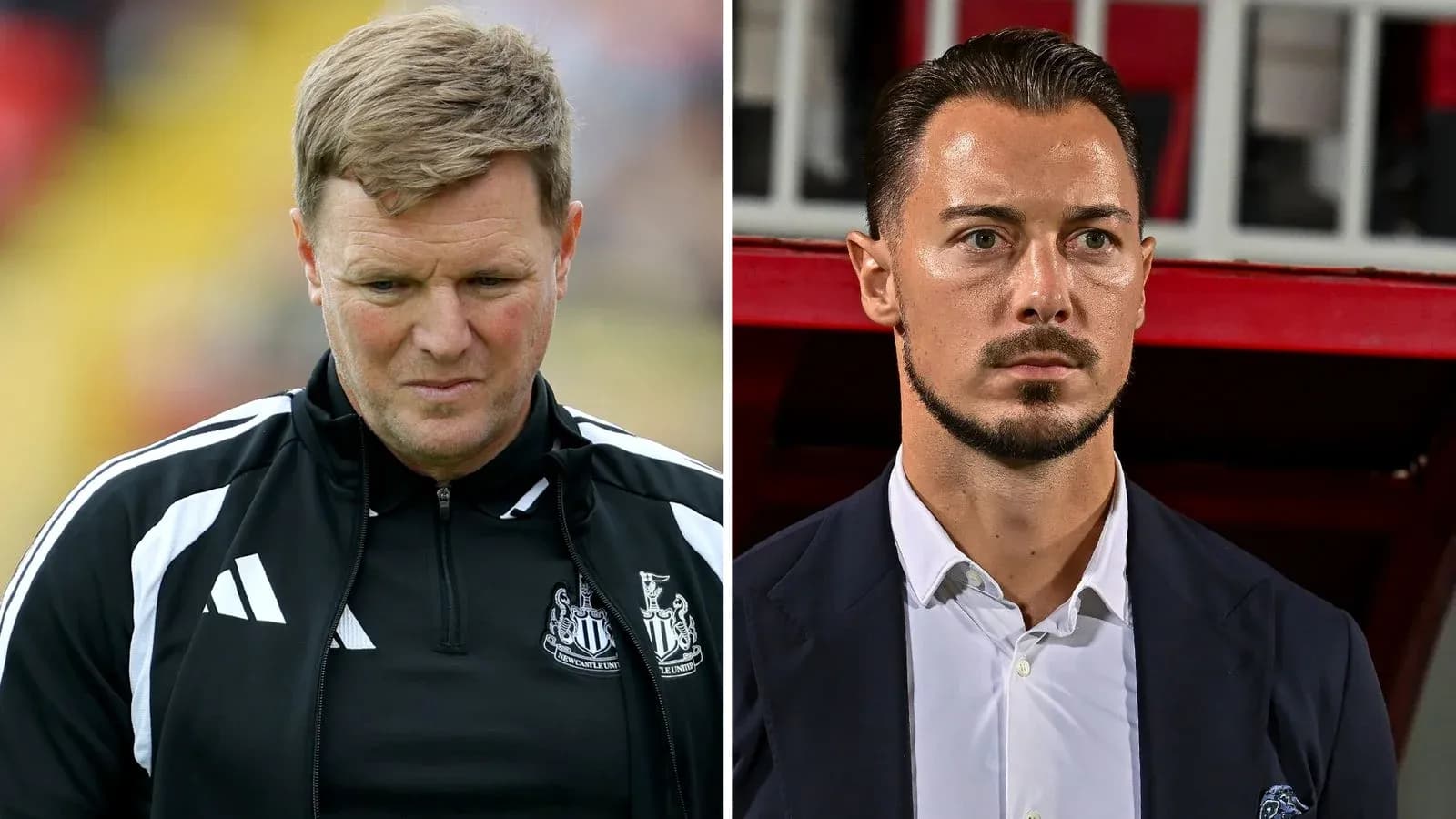 Eddie Howe and opponent coach during match preparations Eddie Howe and opponent coach during match preparations