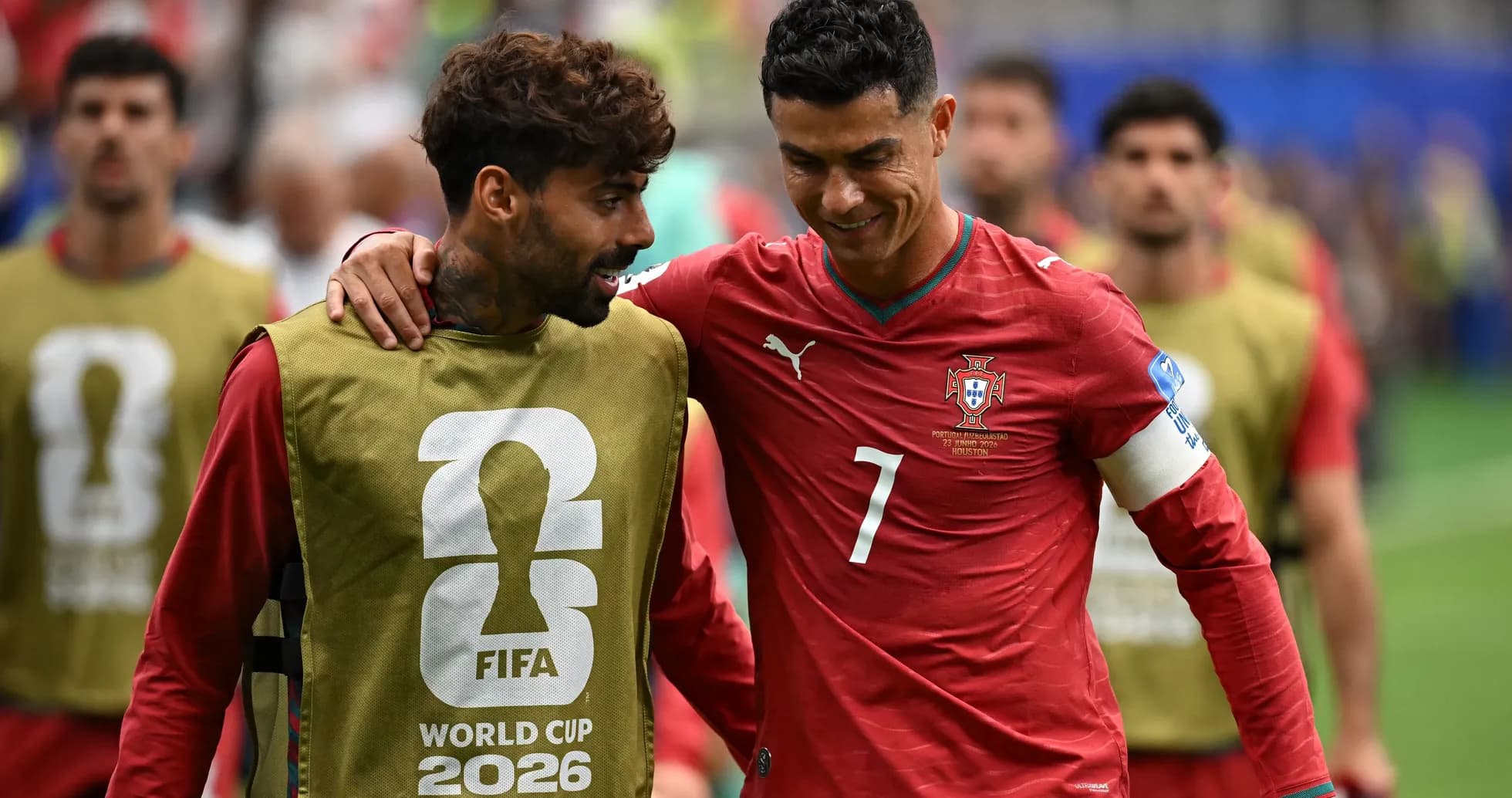 Cristiano Ronaldo and teammate walking off the pitch Cristiano Ronaldo and teammate walking off the pitch