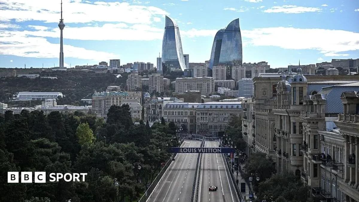 Baku cityscape with Formula 1 race track visible Baku cityscape with Formula 1 race track visible