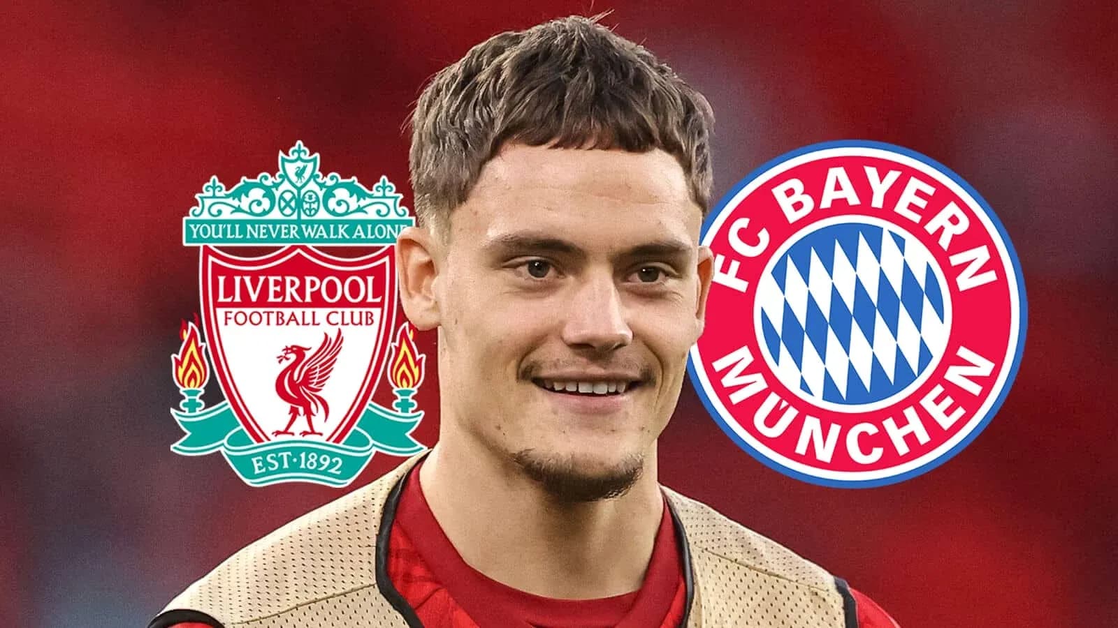 Futbolchi, Liverpool va Bayern logotiplari bilan Futbolchi, Liverpool va Bayern logotiplari bilan