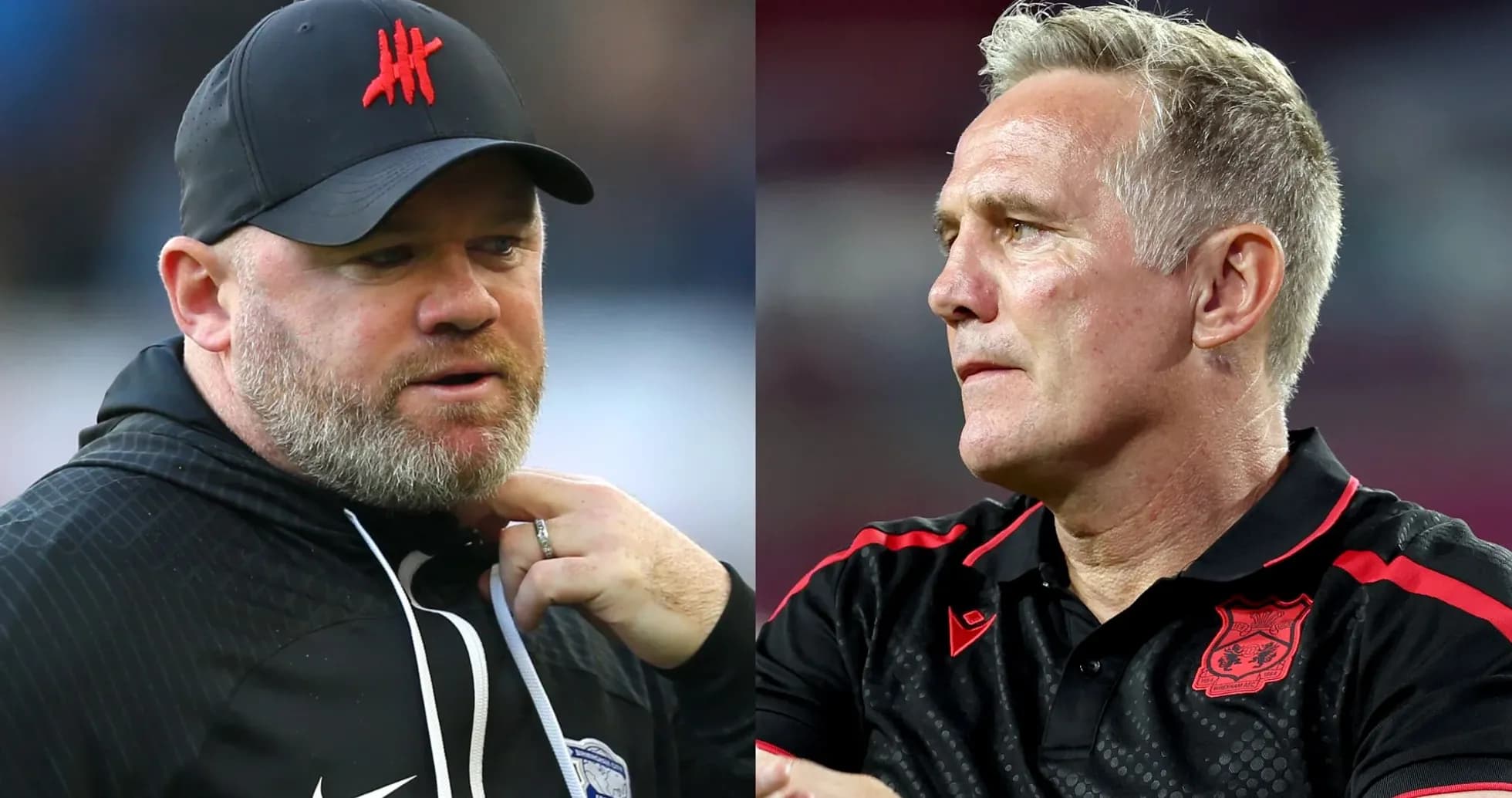 Two football managers during match preparation Two football managers during match preparation