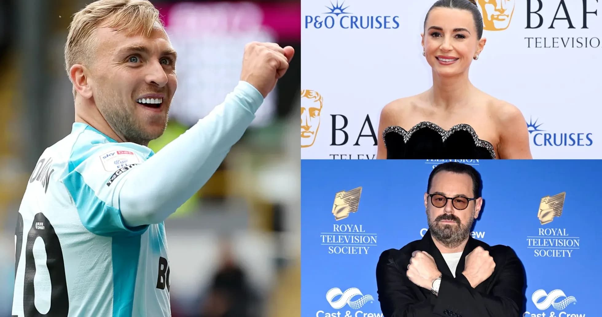 Football player celebrating; two people at award events Football player celebrating; two people at award events