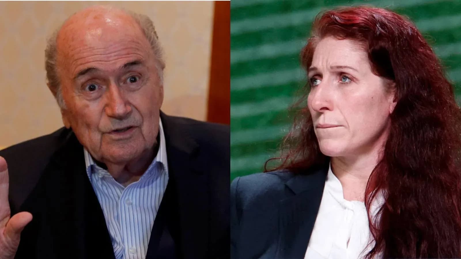 Two people speaking at a press conference Two people speaking at a press conference