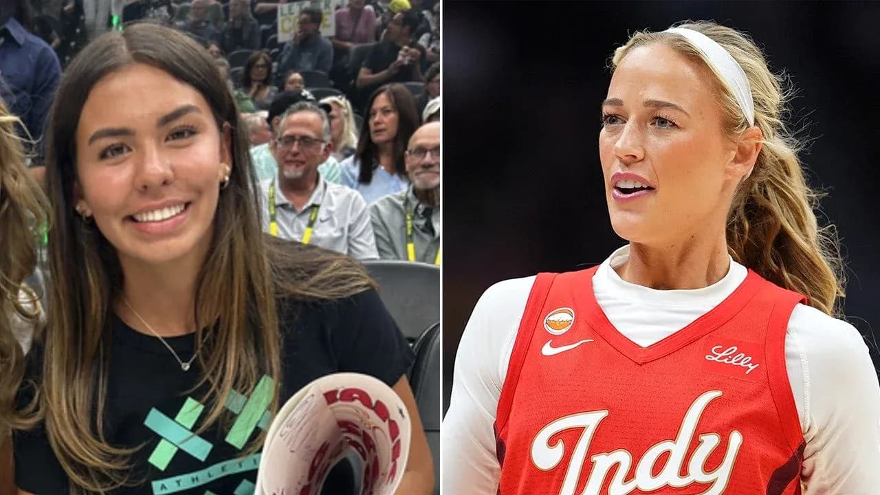 Two women, one smiling and one in basketball uniform Two women, one smiling and one in basketball uniform