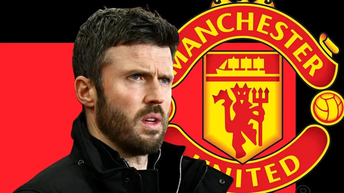 Michael Carrick with Manchester United logo background Michael Carrick with Manchester United logo background